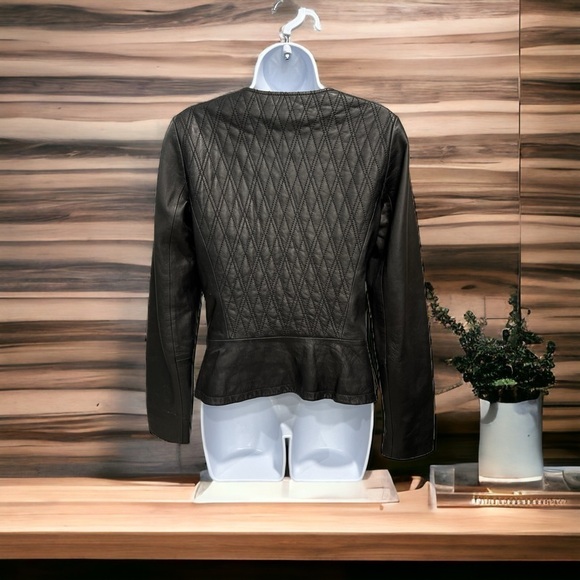 HINGE Quilted Genuine Leather Jacket Zip Black Size S - Picture 11 of 17